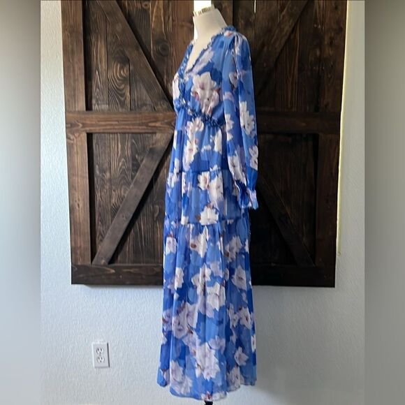 Casual Floral Deep V Neck Long Sleeve Long Evening bohemian Cocktail dress - Picture 7 of 12